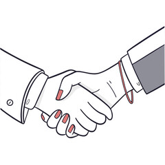 Two hands shaking with red nail polish handshake agreement