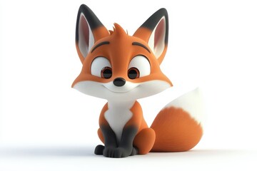 Fox sneaking quietly 3d cartoon character on white background
