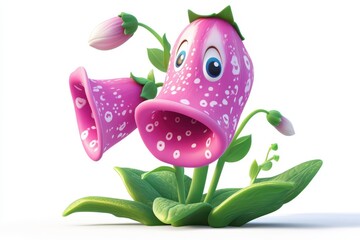 Foxglove isolated in 3d cartoon character on white background