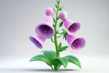 Foxglove isolated in 3d cartoon character on white background