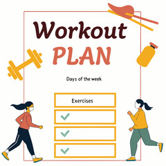 Workout plan with exercises and checkmarks fitness health