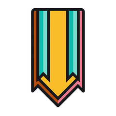 Yellow arrow with teal and pink ribbon accents down award
