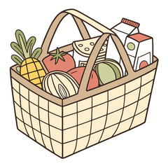 Woven basket filled with colorful fruits and drinks food pineapple