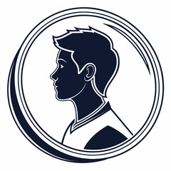 Young man profile silhouette within a circular emblem male head