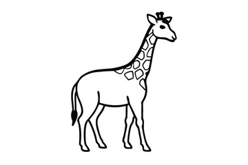 Isolated giraffe stands with black outline defining its shape and pattern clearly