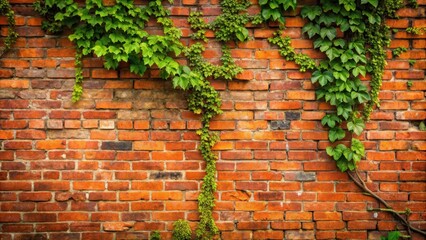 Weatherted red brick wall with vines