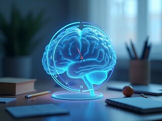 Brain and Clock Illustration – Circadian Rhythm and Sleep Cycle Concept Visual