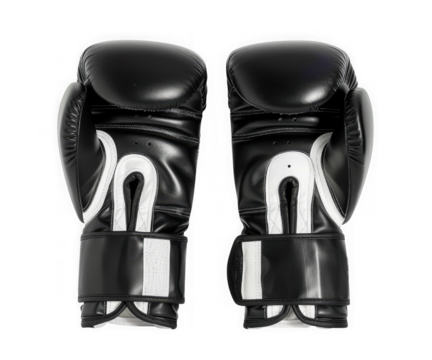 Pair of black and white boxing gloves isolated on transparent background