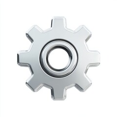 Metallic Silver Gear 3D Render on White Background