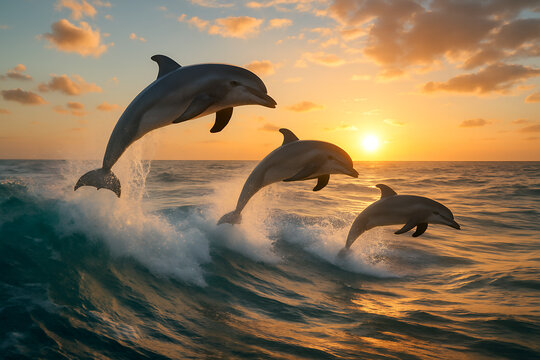 dolphin jumping in the sunset