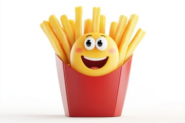 French Fries isolated in 3d cartoon character on white background