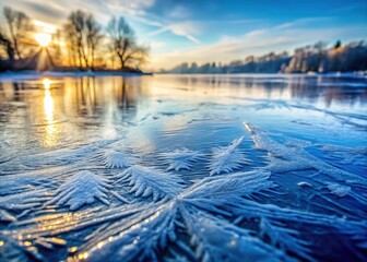Obraz premium Frosty water surface with intricate ice patterns