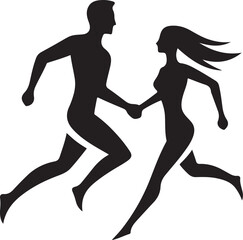 silhouette of a couple running