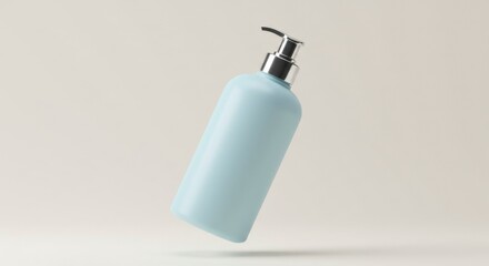 Light-blue pump bottle, isolated,  floating, elegant