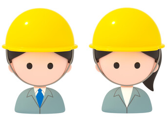 ヘルメットをかぶった男女の作業員