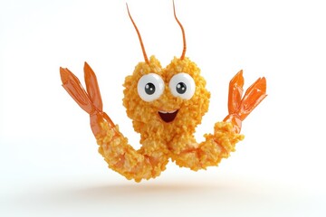 Fried Shrimp (Long John Silver's) isolated in 3d cartoon character on white background