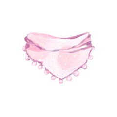 Pink Baby Bib With Decorative Pompoms Watercolor Clipart Hand Painted Nursery Accessory Cute Infant Clothing Element For Baby Shower Design Isolated On White Background