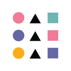 Color Trio Grid &ndash; Geometric Shapes in Symmetrical Pop Art