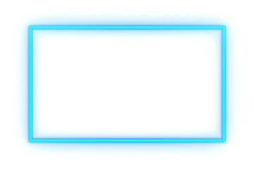 Blue neon rectangle shape frame. Glowing neon border isolated on transparent background. Shine glow light neon sign frame. Banner, Mockup, template for presentation or montage, Design elements, PNG