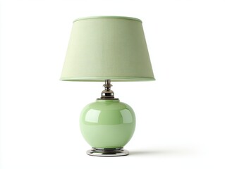Pastel Green Table Lamp with Textured Shade on White Background