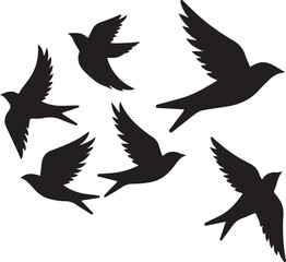 set of silhouettes of birds