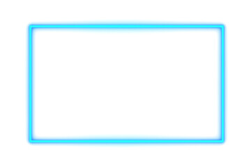 Blue neon rectangle shape frame. Glowing neon border isolated on transparent background. Shine glow light neon sign frame. Banner, Mockup, template for presentation or montage, Design elements, PNG