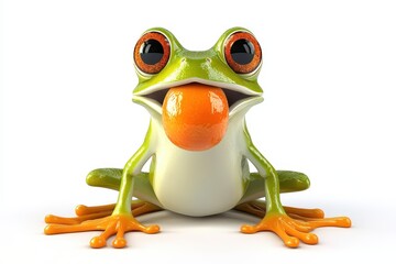 Frog inflating throat 3d render cartoon character on white background
