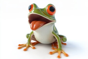 Frog inflating throat 3d render cartoon character on white background