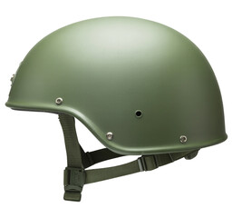 Fototapeta premium A high-quality product photograph of a military-style combat helmet in matte olive green color against a pure isolated on a transparent background.