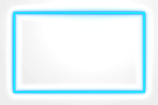 Blue neon rectangle shape frame. Glowing neon border isolated on transparent background. Shine glow light neon sign frame. Banner, Mockup, template for presentation or montage, Design elements, PNG