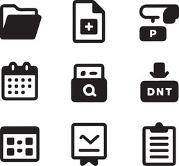 A versatile document icon set for web and mobile design, featuring vector symbols of computers, phones, and internet communication