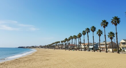 Sunny beach with palm trees