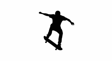 Fototapeta premium Skateboarder Performing Kickflip Trick Silhouette on White Background, Extreme Sports Action Vector Illustration