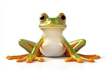 Frog sitting with legs tucked 3d cartoon character on white background