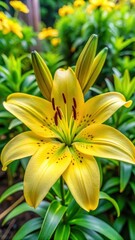 Fototapeta premium Close-up of lush green-yellow lily flower