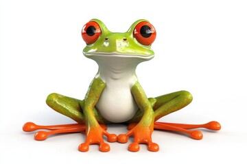 Frog sitting with legs tucked 3d cartoon character on white background