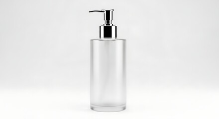 Elegant frosted glass liquid soap dispenser isolated on a clean white background