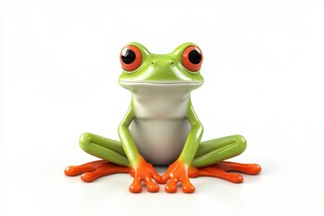 Frog sitting with legs tucked 3d cartoon character on white background