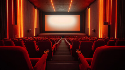 Fototapeta premium Empty seats in a modern cinema hall with a large screen