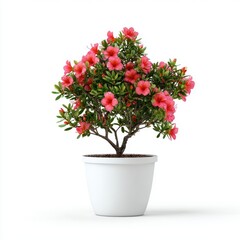 Naklejka premium Pink Azalea in White Pot Against White Background