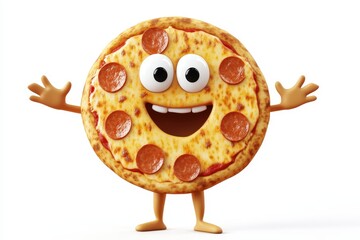 Frozen Pizzas isolated in 3d cartoon character on white background