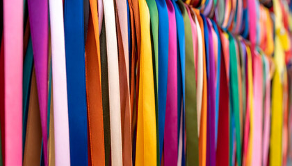Colorful ribbons hanging with vibrant texture.