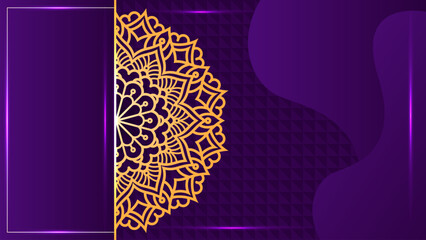 Decorative Greeting Cards with Golden Mandala Ornament on Purple Background for Special Occasions