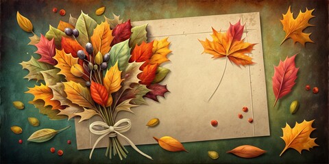 autumn leaves on wooden background