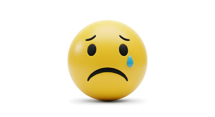 Fototapeta premium Sad Crying Smiley Face – Isolated on White Background