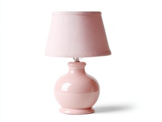 Pink Ceramic Table Lamp with Textured Lampshade on White Background