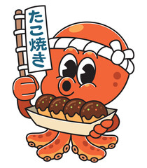Takoyaki Octopus Mascot with Sign that read takoyaki