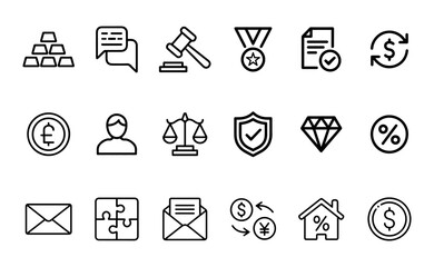 Business, Finance, and Legal Line Icons Set.