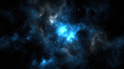 A deep blue nebula with a bright blue core.