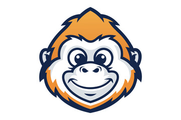 Happy gorilla mascot face is smiling with orange fur and dark blue outline